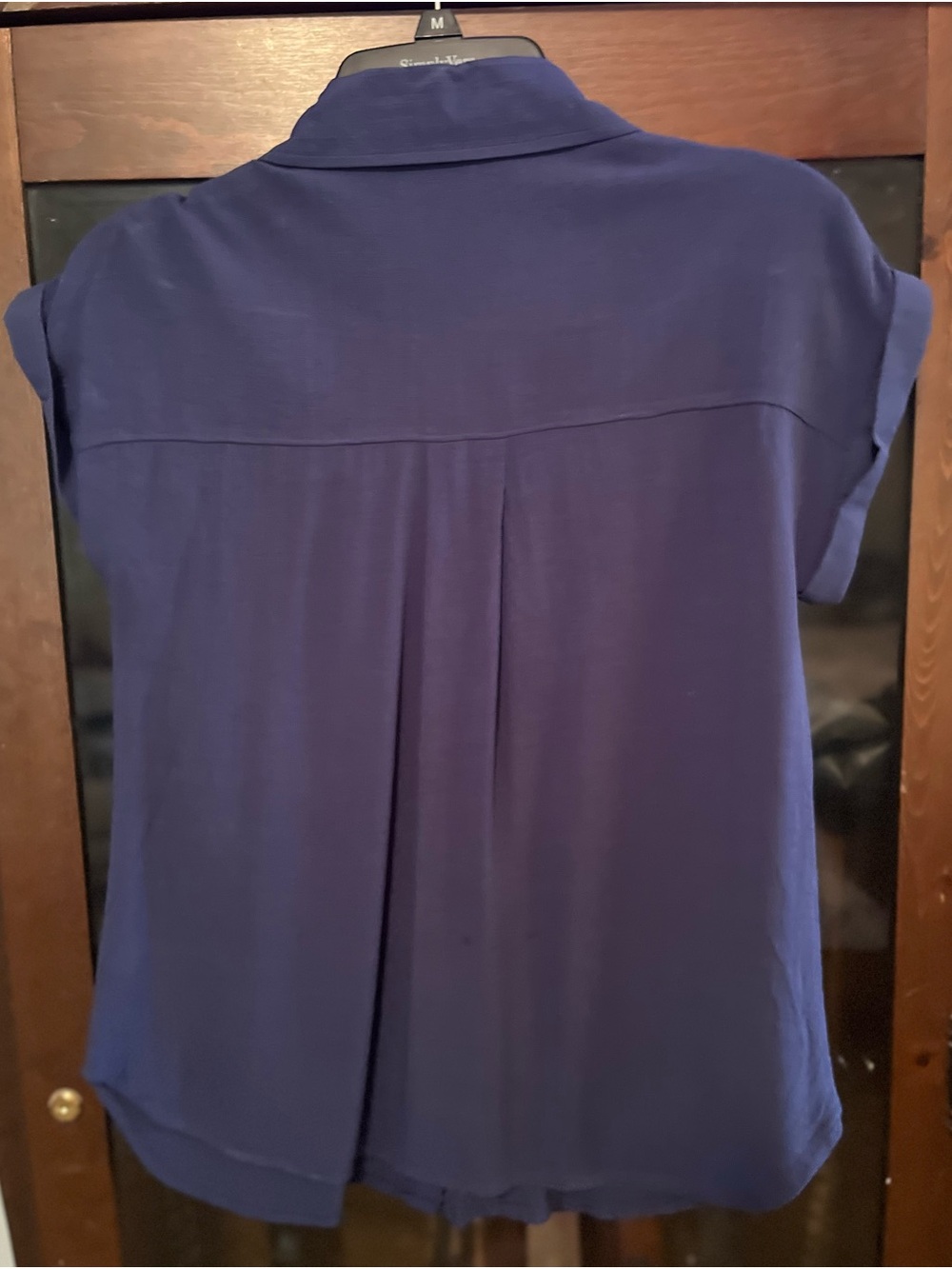 Maurices Navy Button-Front Blouse with Crochet Yoke - Picture 2 of 3